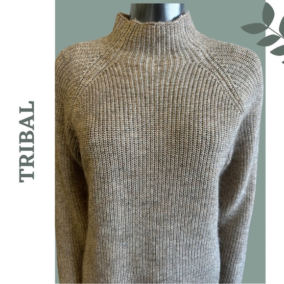 Tribal Mock Neck Shaker Knit Pullover Sweater Color Nutshell Size XL - Picture 2 of 7